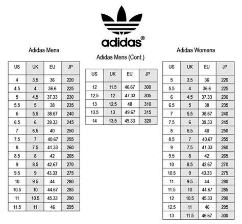 adidas original size chart.